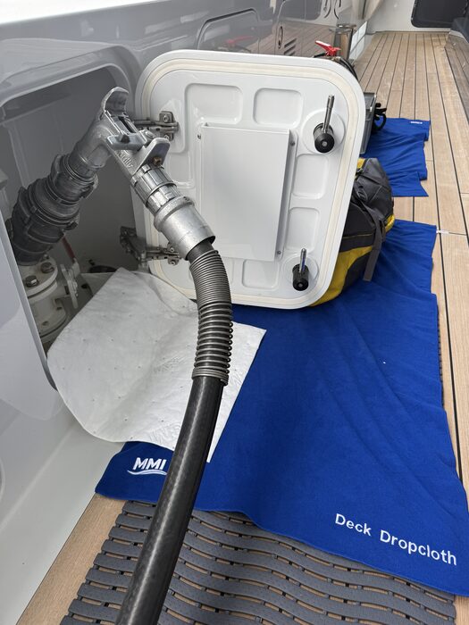 MMI Deck Dropcloth protecting deck during a waste pump-out