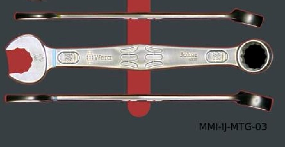 Laser-cut Wera spanner foam insert with the laser-engraved serial number MMI-IJ-MTG-03
