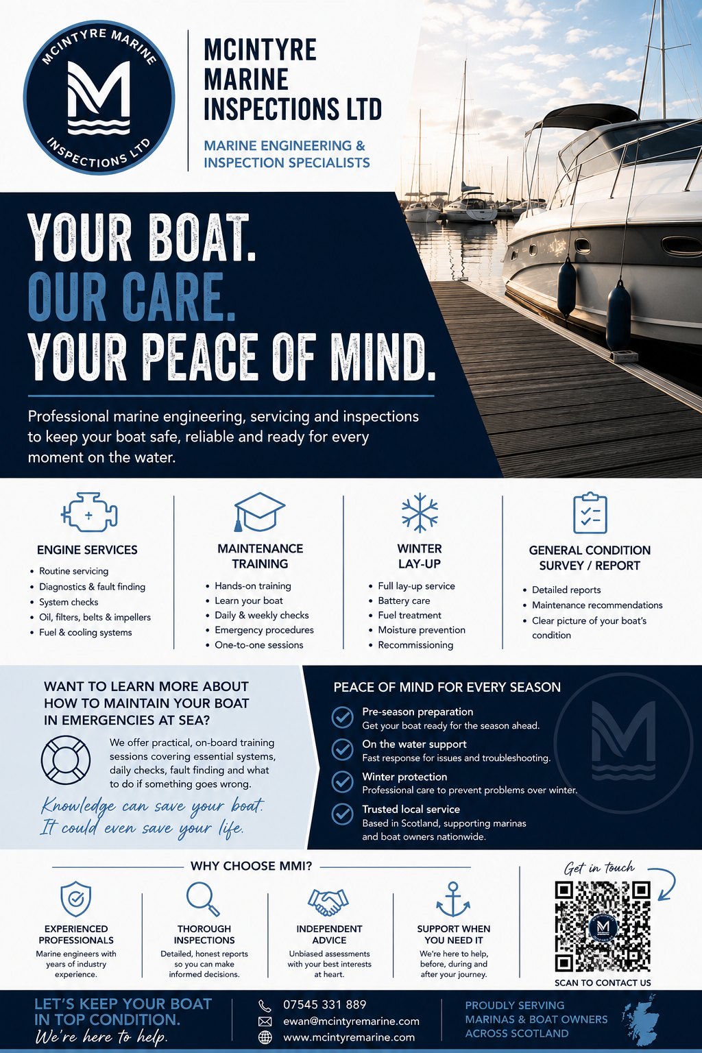 MMI marine engineering, servicing and inspections for boat owners and marinas across Scotland